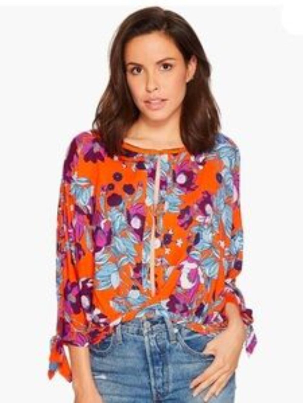 Free People Keepin On Orange Floral Top-Size Medium